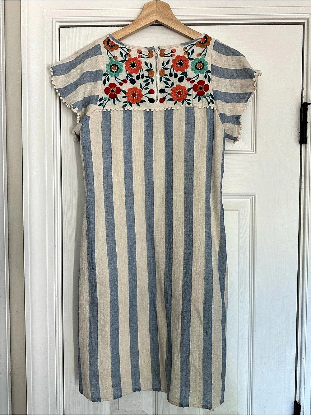 THML Striped Embroidered Mini Dress in Blue & White